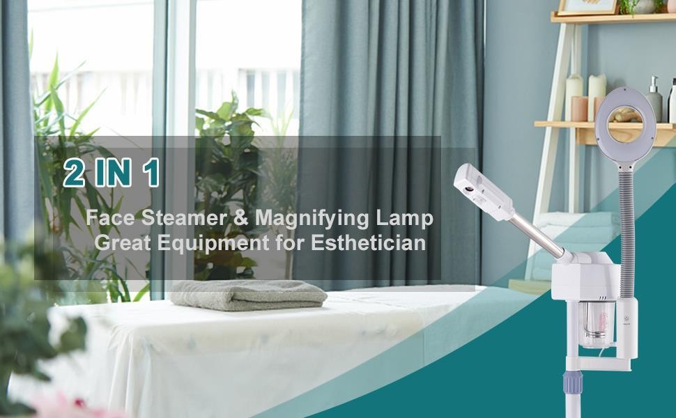 Professional Facial Steamer with Magnifying Lamp - 2-in-1 Ozone Hot Mist