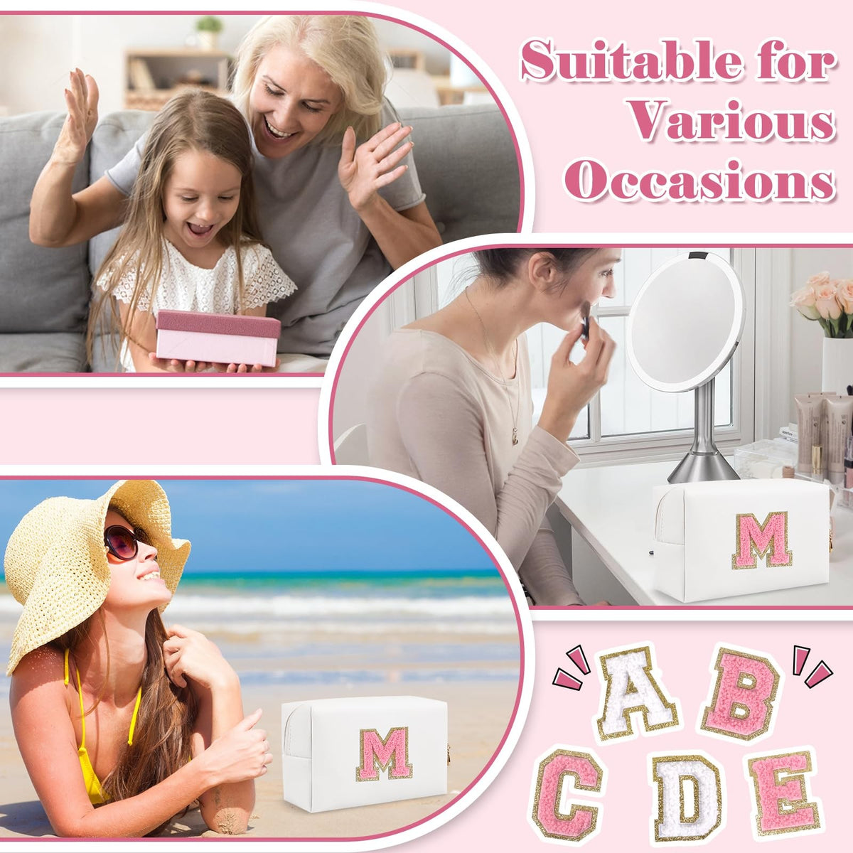Personalized Makeup Bag with Initial Letter - Waterproof PU Cosmetic Pouch
