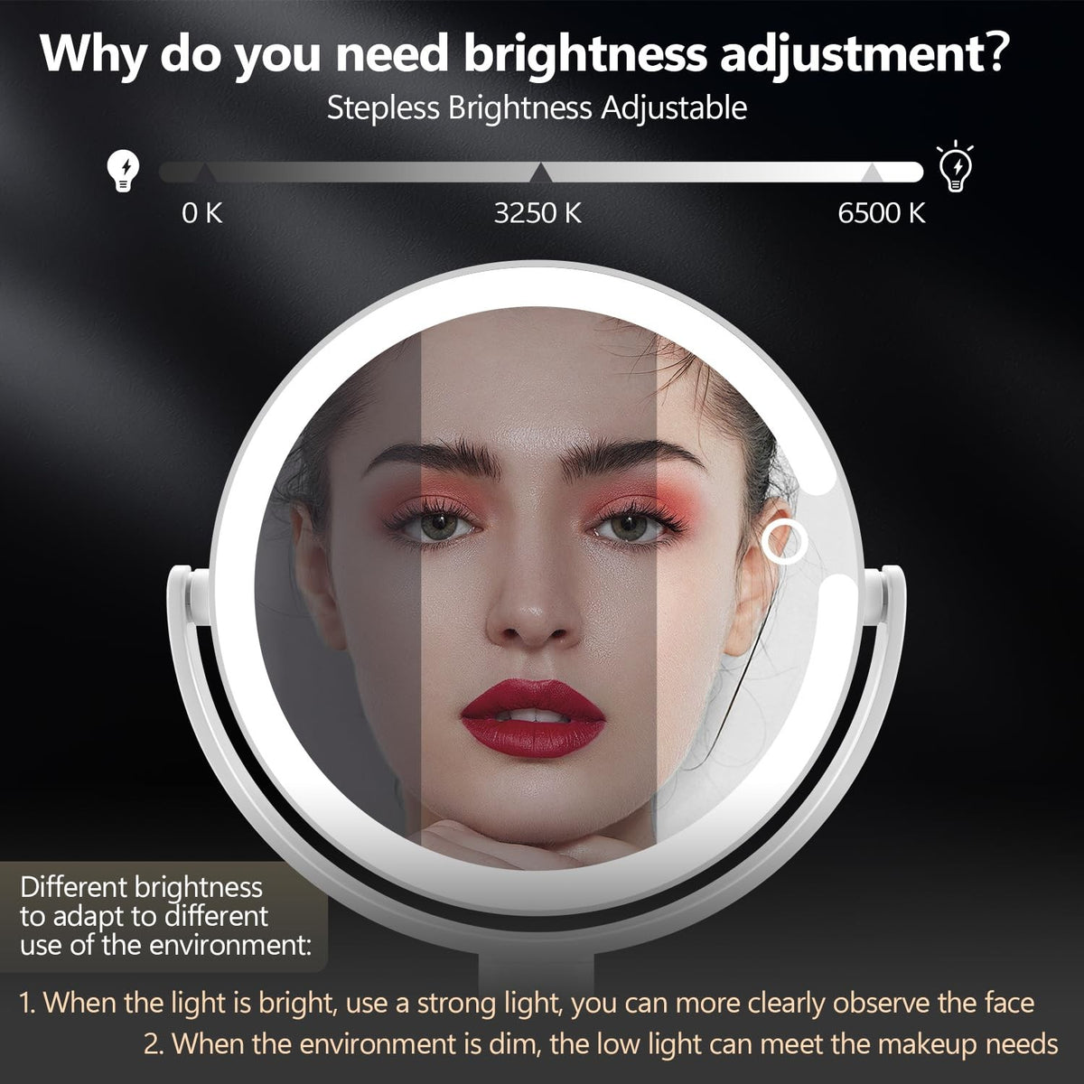 Lighted Makeup Mirror with 30X Magnification, Touch Control & Adjustable Brightness