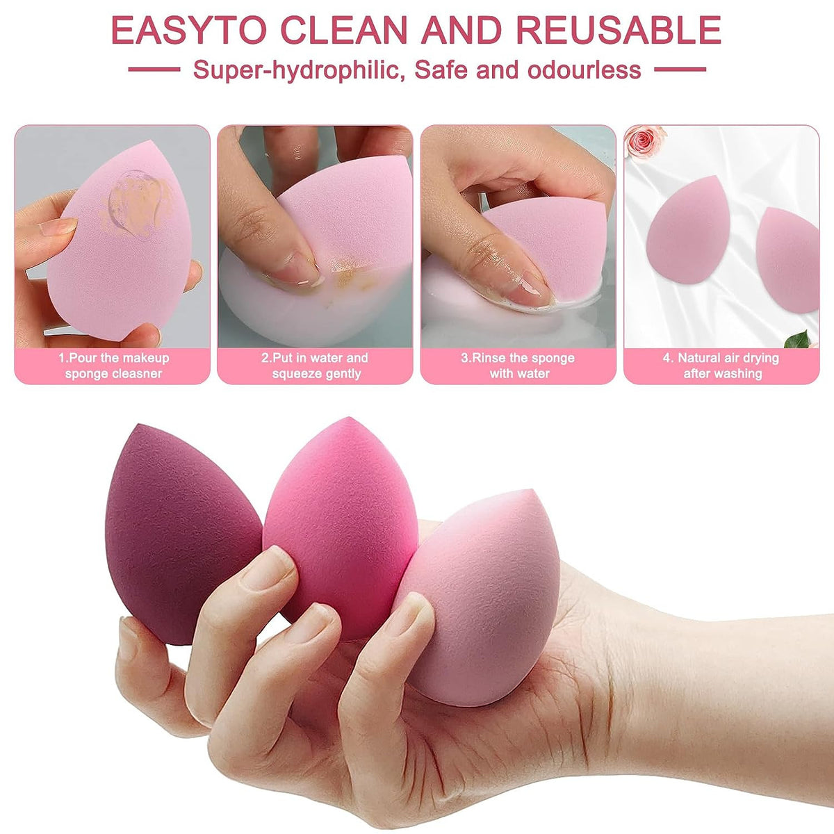 Professional Makeup Sponge Set with 6 Colorful Blending Sponges & Powder Puffs