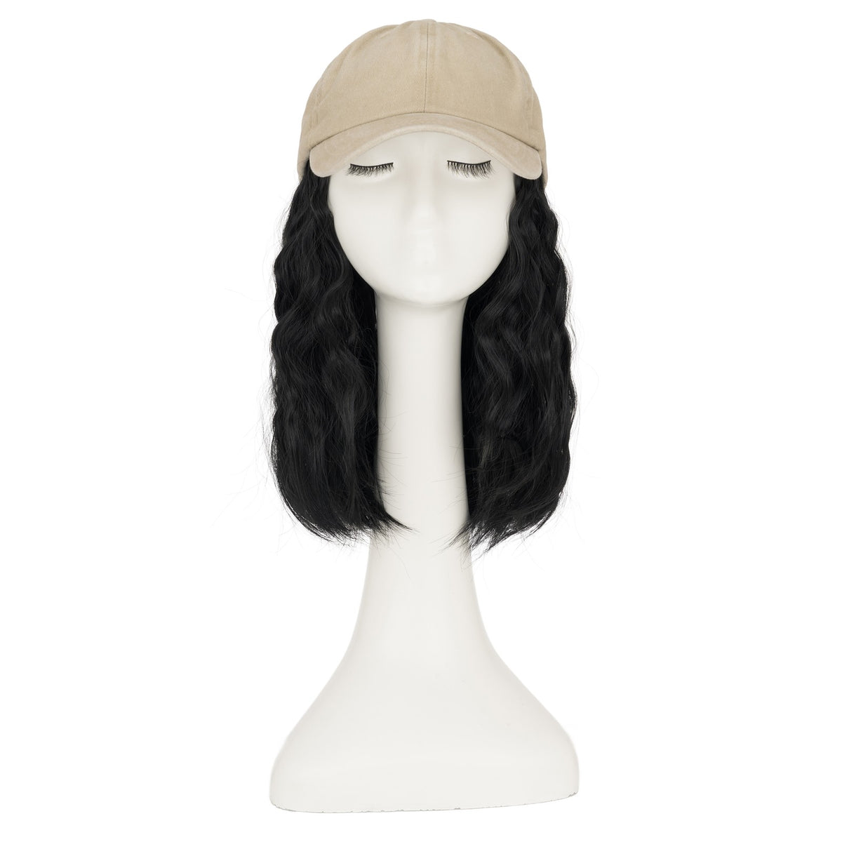 8-Inch Curly Baseball Cap with Synthetic Ponytail Hair Extensions - Natural Look
