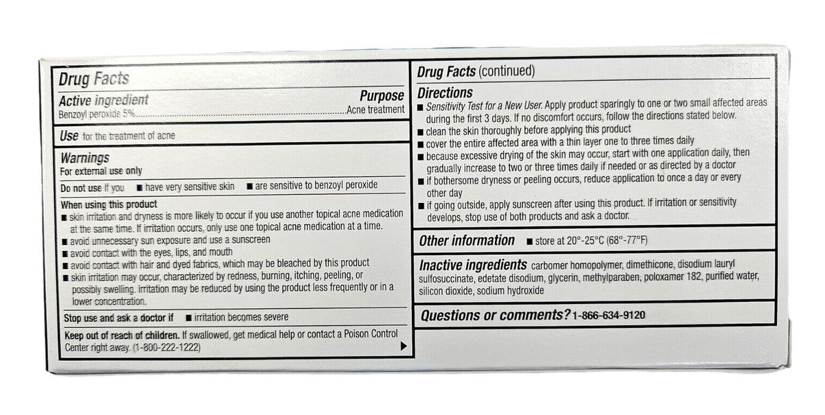 Pharmaceutical Grade Benzoyl Peroxide 5% Acne Gel - 2.1oz (60g) for Acne Treatment