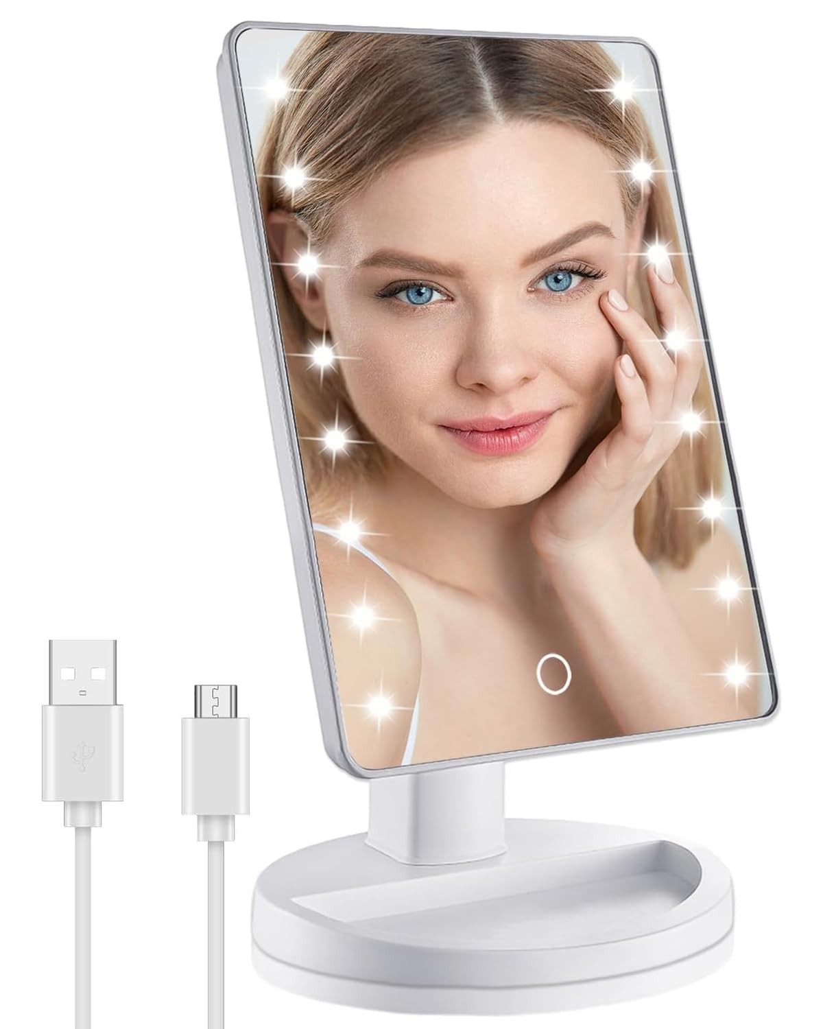 Dimmable Lighted Makeup Vanity Mirror with Dual Power USB & Batteries