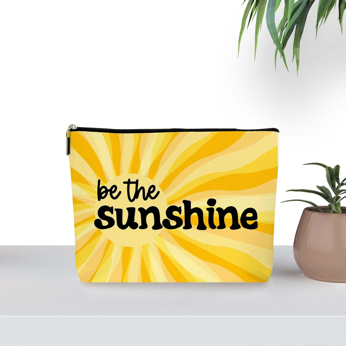 Yellow Boho Makeup Bag Cosmetic Organizer - Waterproof Canvas Travel Case