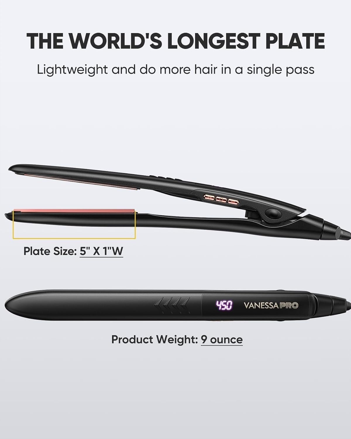Titanium Flat Iron Hair Straightener with Tourmaline & Argan Oil - Lightweight & Professional