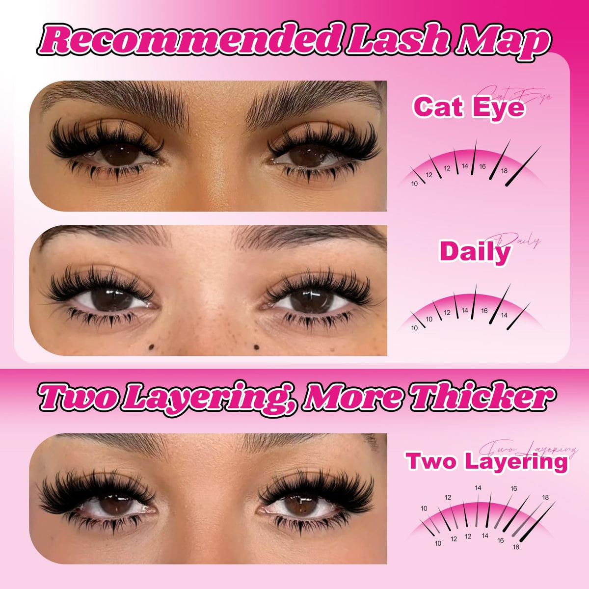 False Eyelash Clusters with Spikes, Bottom 4 Pack - Black, Trendy & Reusable