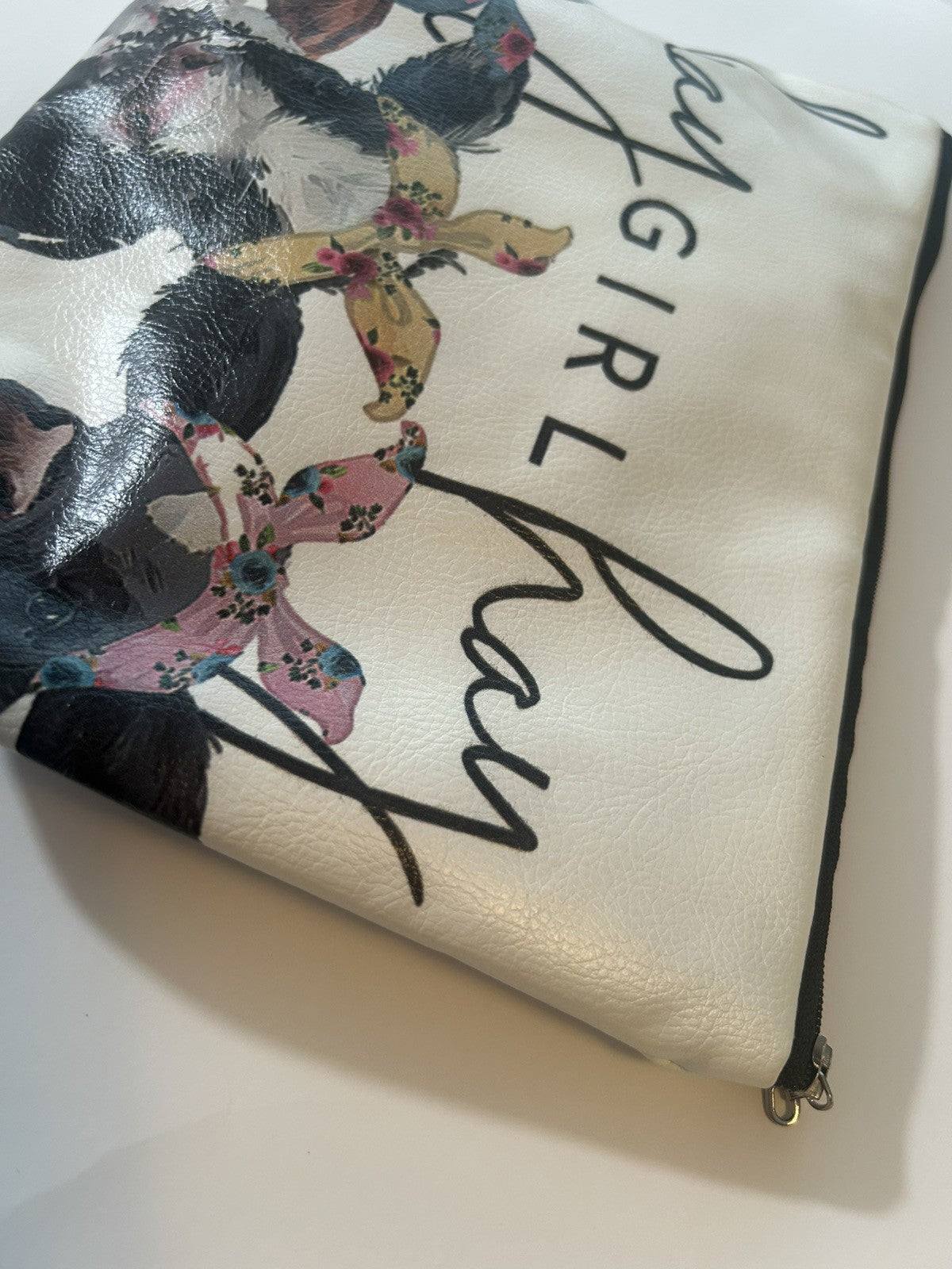Hay Girl Hay Zippered Cosmetic Bag 8 x 10" - Faux Leather Canvas Tote