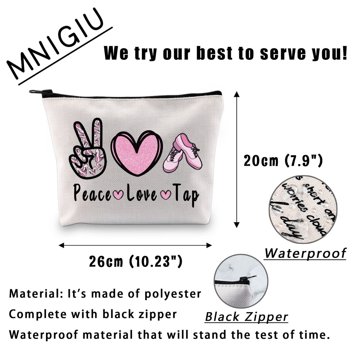 Tap Dance Cosmetic Bag - Travel Makeup Organizer with Waterproof Interior