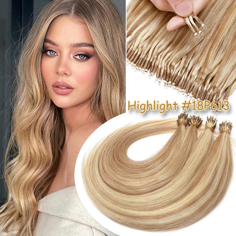 Thick Remy Human Hair Extensions Nano Ring Micro Loop Beads Caramel