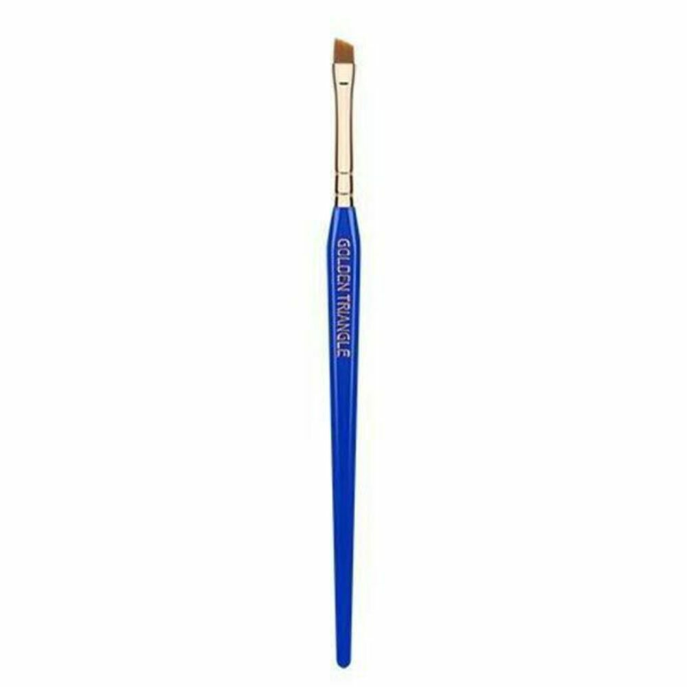 Small Angle Makeup Brush - Vegan Synthetic Bristles, Rose Gold Ferrule, Ergonomic Blue Handle