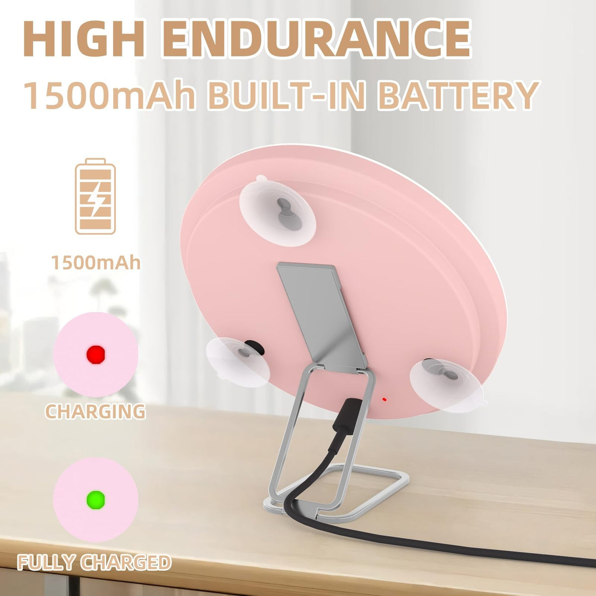 Lighted 6-Inch Magnifying Makeup Mirror with Suction Cups & Table Stand - 30X Zoom, Dimmable LED, Rechargeable for Travel & Home