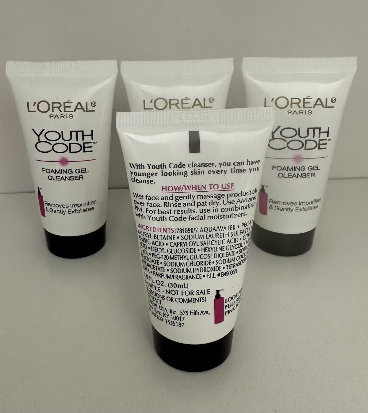 L’Oréal Youth Code Foaming Gel Cleanser 1.0 oz – Travel Lot of 4
