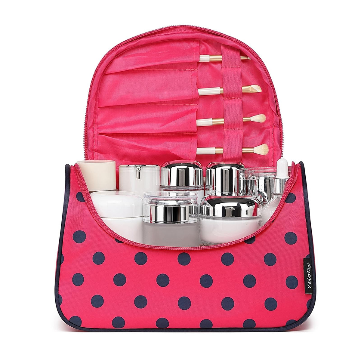 Travel Cosmetic Bag - Hanging Polka Dots Makeup Organizer for Women