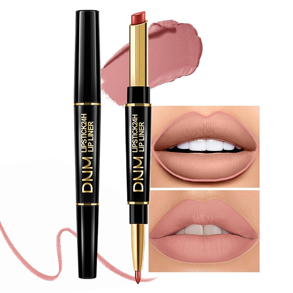 Peach Lip Liner & Lipstick Set Kit - Waterproof, Matte Finish, Retractable Pencil