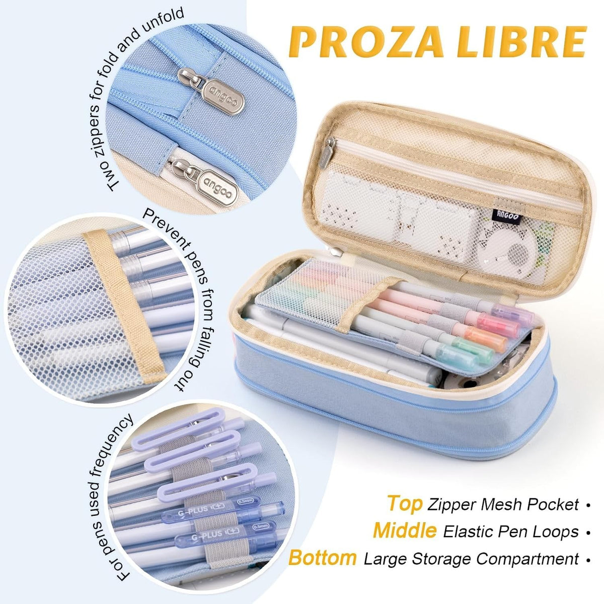 Spacious Light Blue Pencil Case - Multi-Function Office & School Organizer