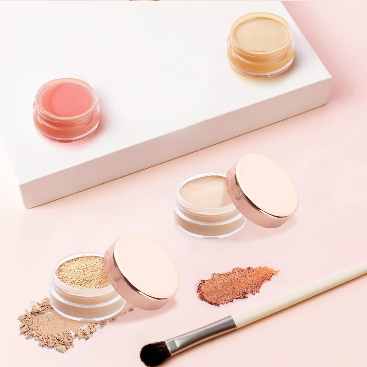 Transparent Plastic Cosmetic Jars with Rose Gold Cap - 30 Pack, 5ml Refillable Containers for Lip Balm, Cream, Makeup