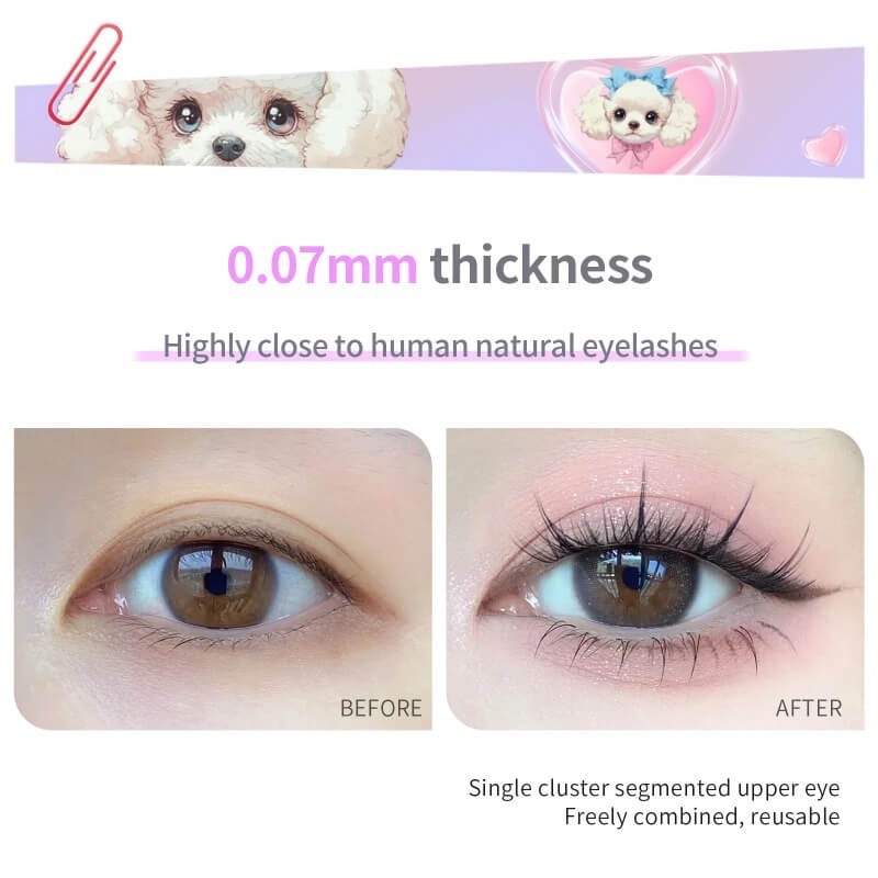 Light Wispy False Eyelashes with Reusable Clusters for Natural Volume