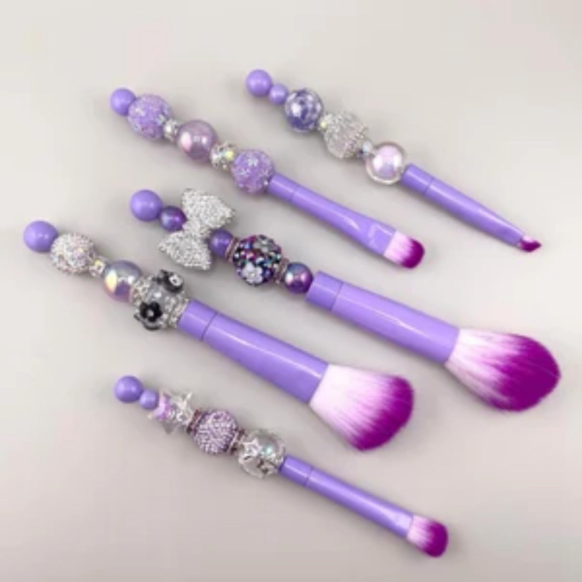 Purple Beadable Makeup Brush Set of 5 with Customizable Handles