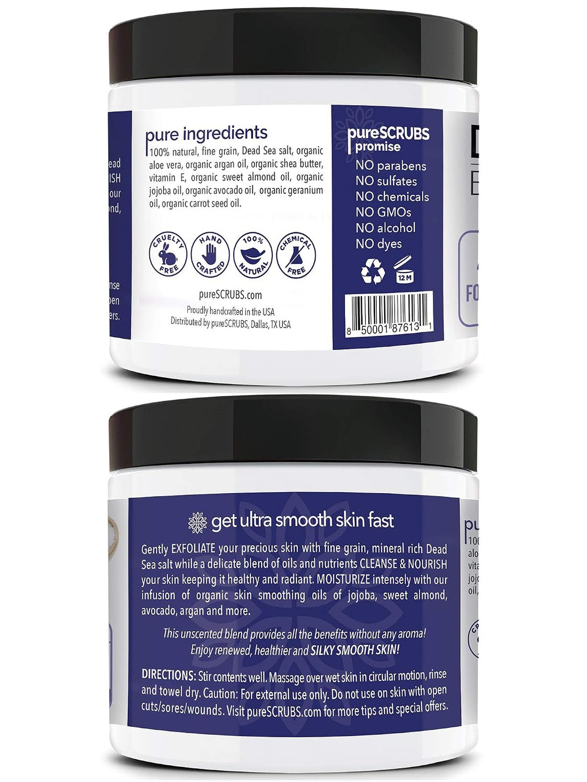Exfoliating Body Scrub Unscented Large 16oz Dead Sea Salt Sensitive