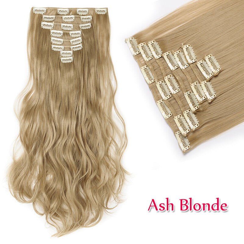 Clip-In Hair Extensions Full Head Ombre Highlight Synthetic Thick Hair 8-24 Inches