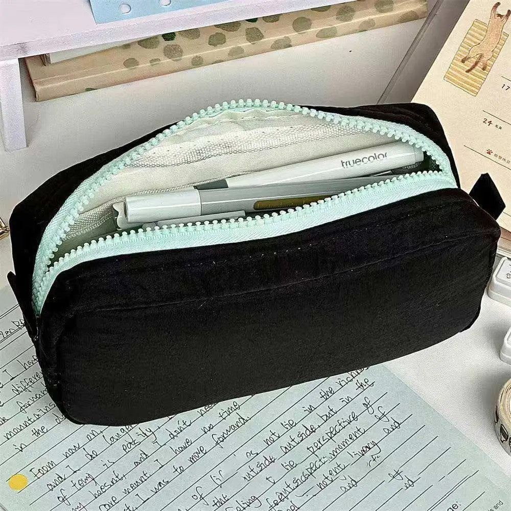 Large Capacity Stationery Pen Bag with Zipper - Durable Cloth Organizer