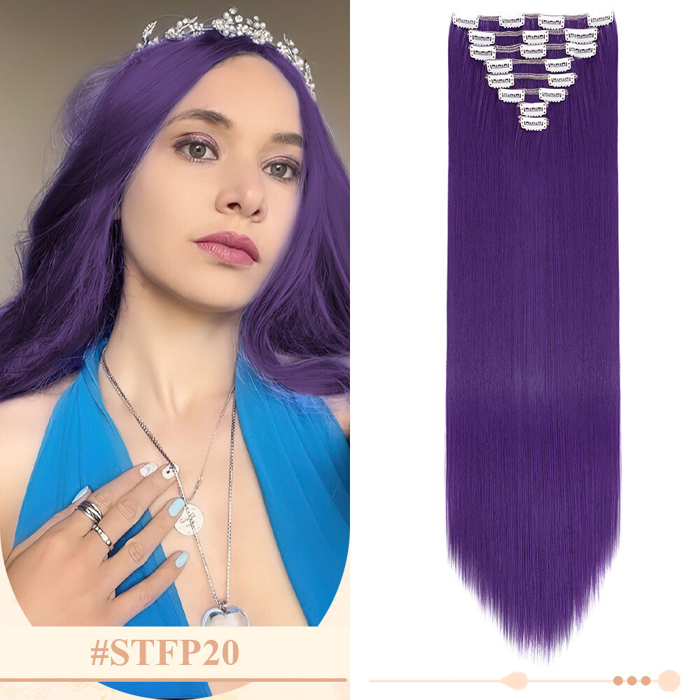 Clip-In Hair Extensions Full Head Ombre Highlight Synthetic Thick Hair 8-24 Inches