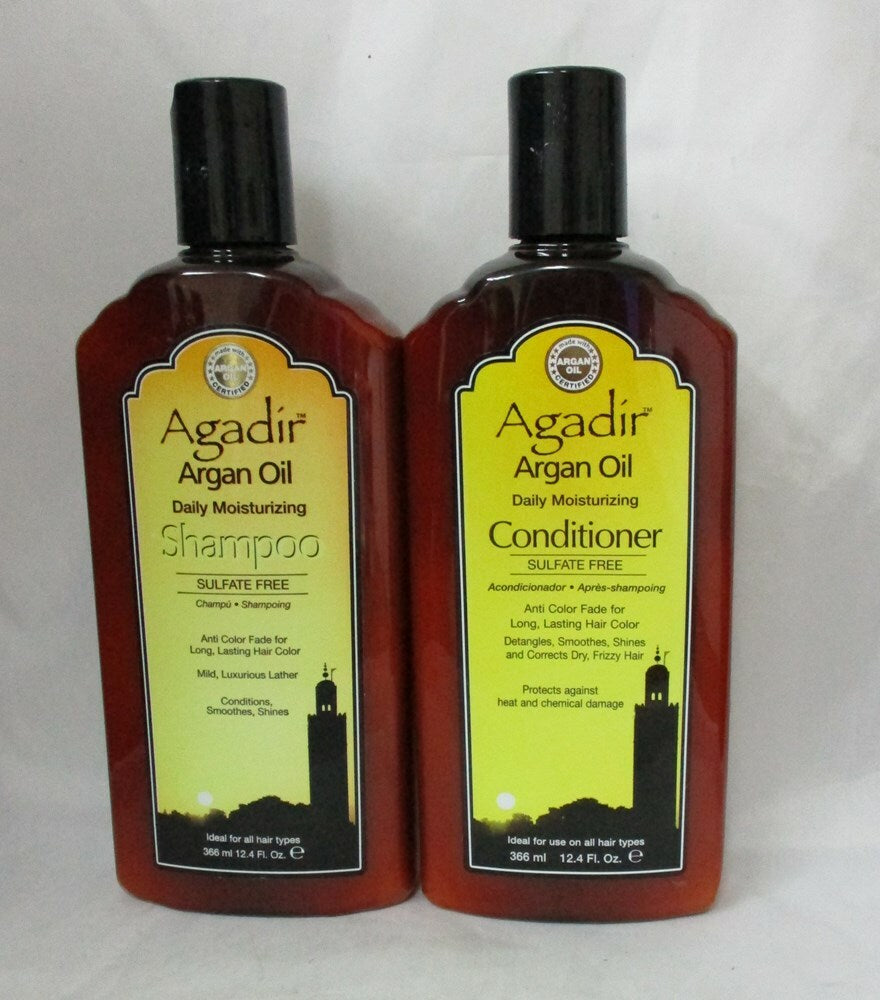 Agadir Daily Moisturizing Shampoo and Conditioner Duo 12.4 oz Sulfate & Paraben Free Repair
