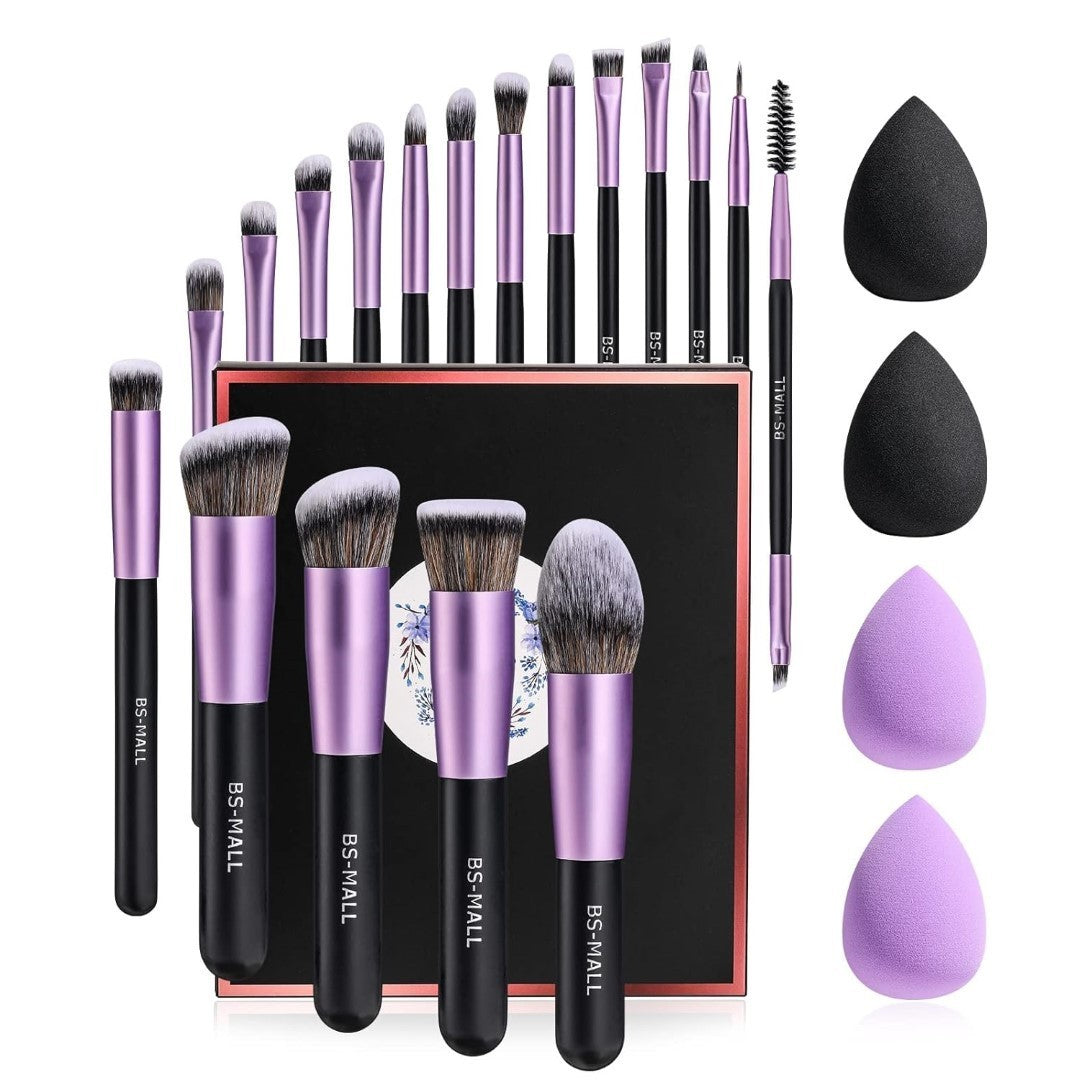 Professional Makeup Brush Set with 18 Nylon Pencils for Face Makeup - Purple