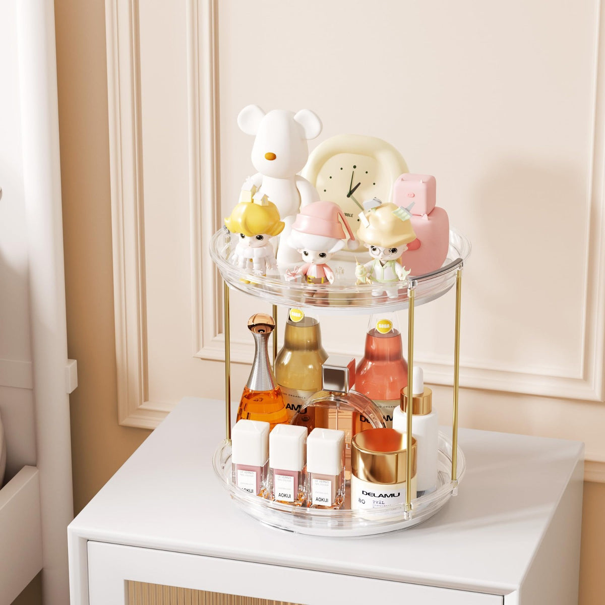 2-Tier Rotating Makeup Organizer with Spinning Storage for Skincare & Perfume