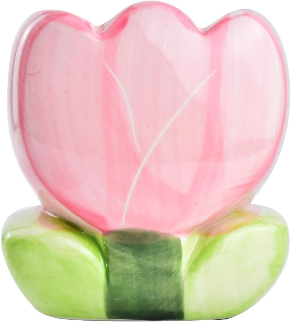 Ceramic Tulip Makeup Brush & Pen Storage Box - Pink Desktop Organizer