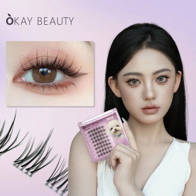 Light Wispy False Eyelashes with Reusable Clusters for Natural Volume