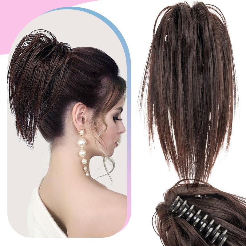 Natural Clip-On Messy Bun Hair Piece Claw Clip Hair Extension for Weddings