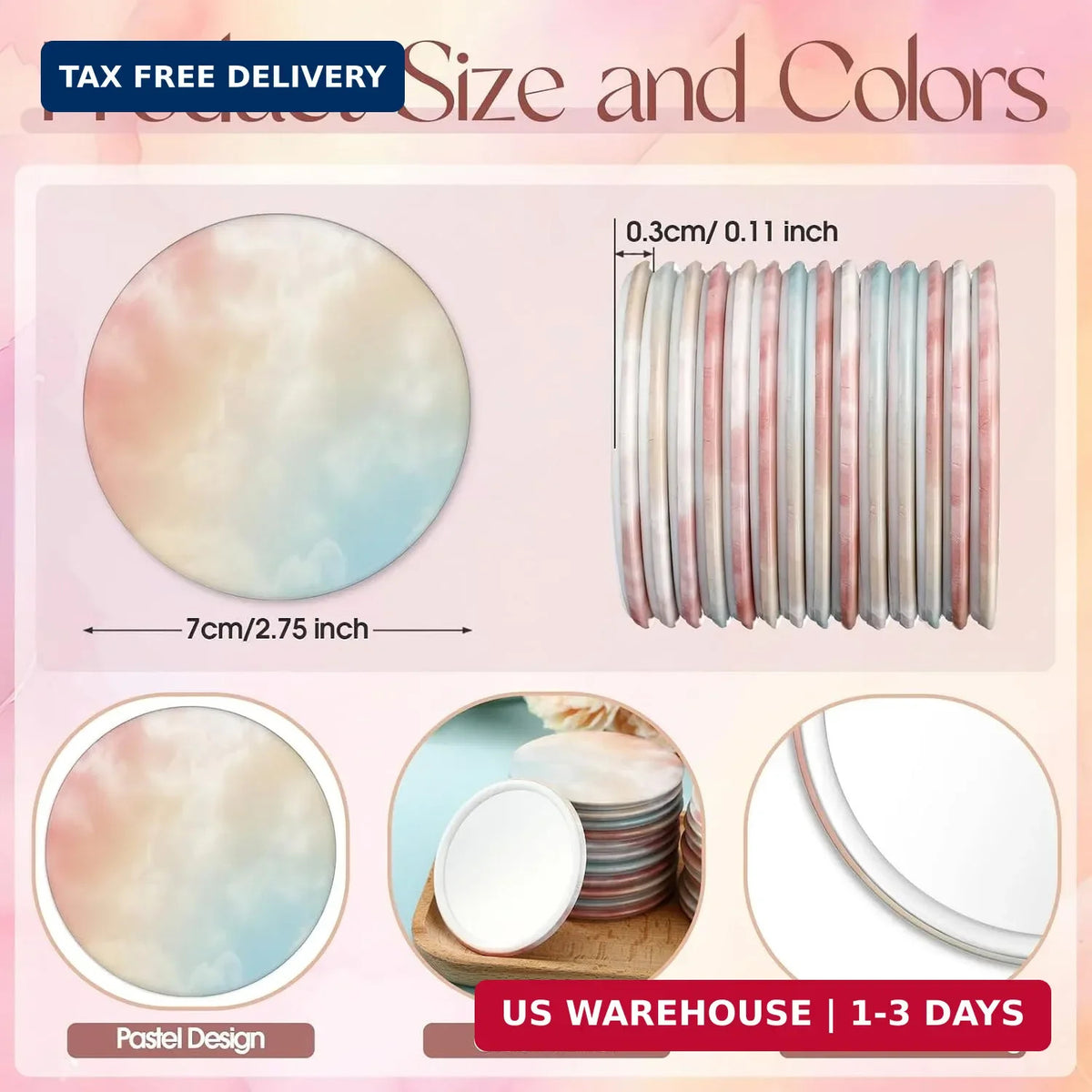 30 Pack Mini Pocket Mirrors - 2.75 Inch Pastel Compact Handheld Mirrors for Travel & Gifts