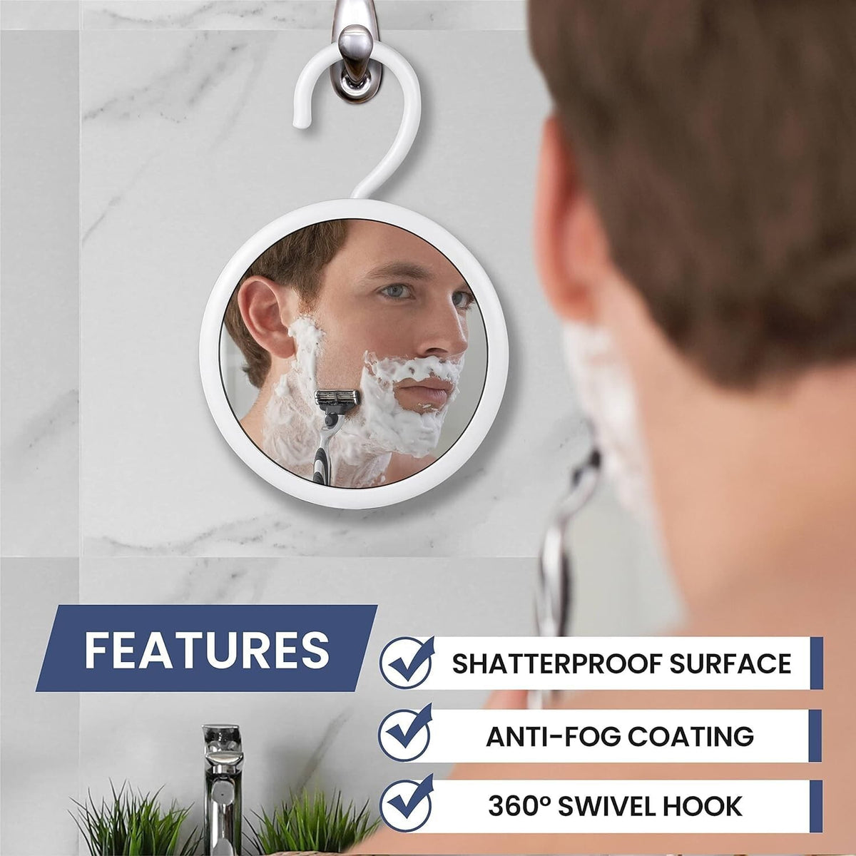 Fogless Shower Shaving Mirror with 360° Swivel Hook - Anti-Fog, Round, 6.7 Inch