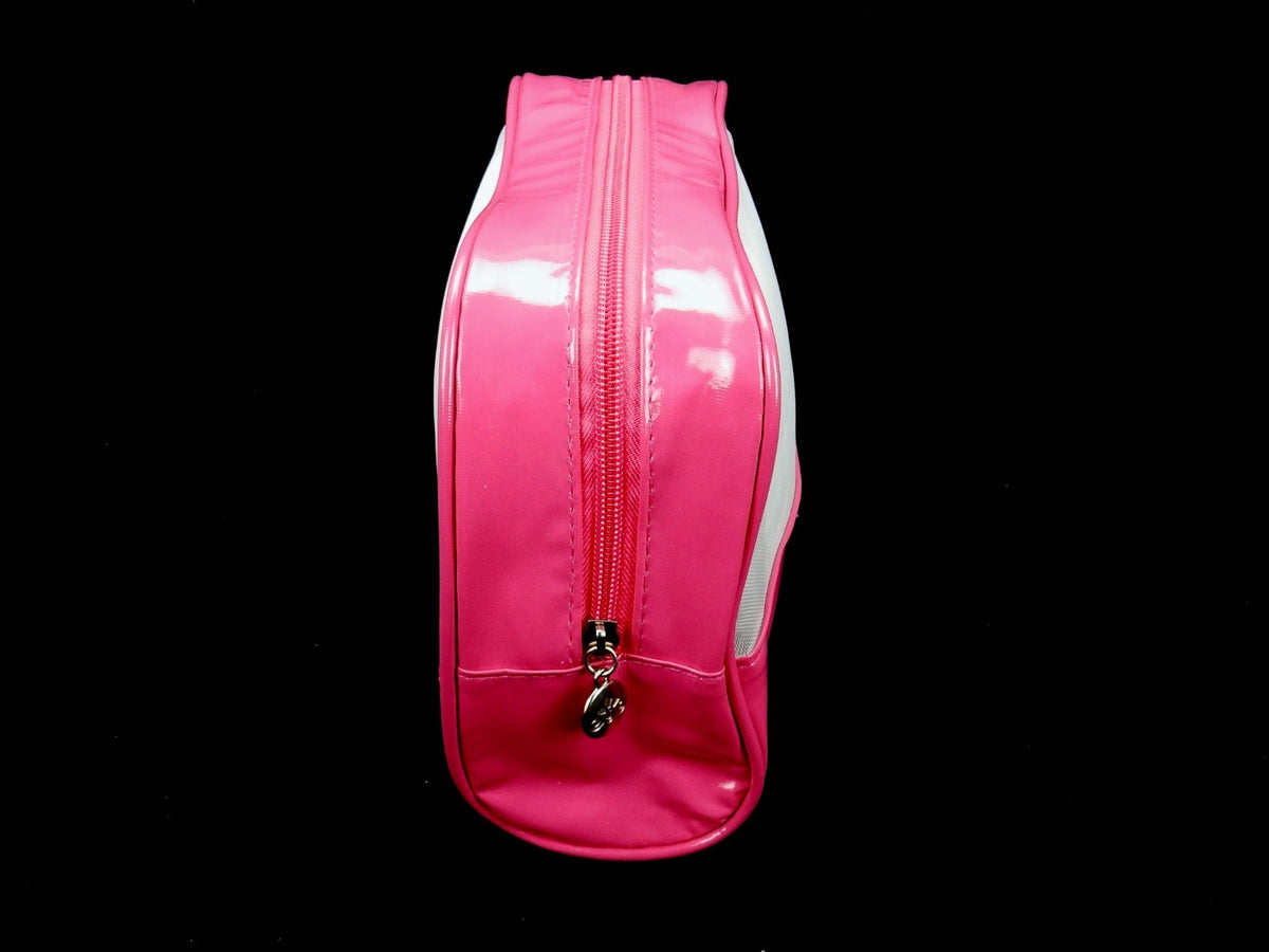 Set of 2 Vinyl Makeup Pouches - Fuschia Shell with Sheer Side Panels