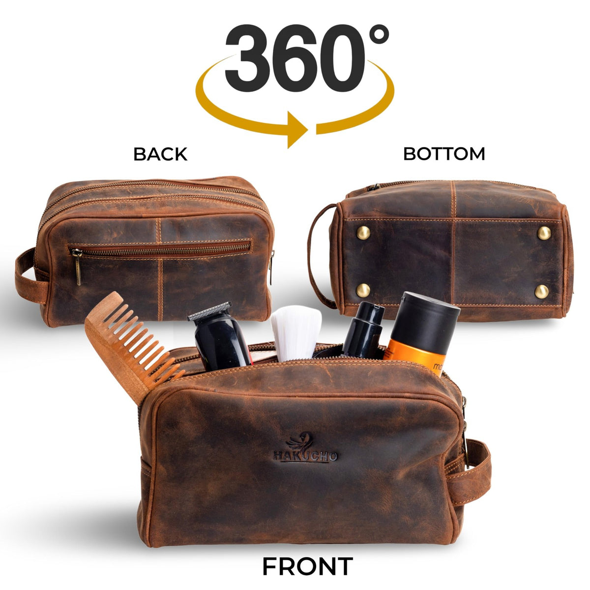 Leather Travel Toiletry Bag for Men Women Waterproof Organizer
