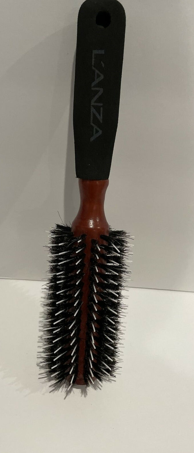 Lanza Boar Nylon Bristle Round Hair Brush 2.2 Inch with Wooden Handle