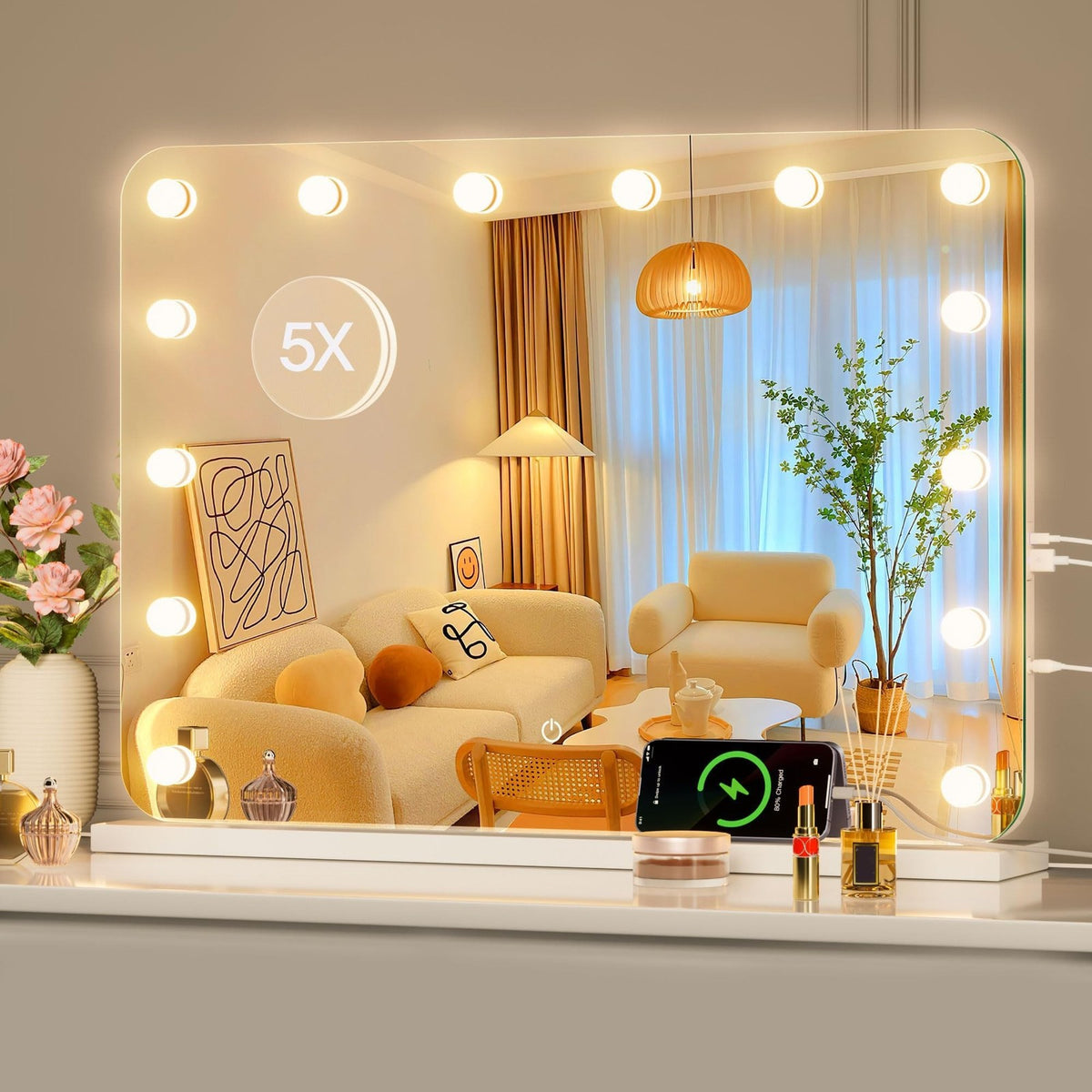 Hollywood Lighted Vanity Mirror with Dimmable LED, 28x20 Inches, Touch Control