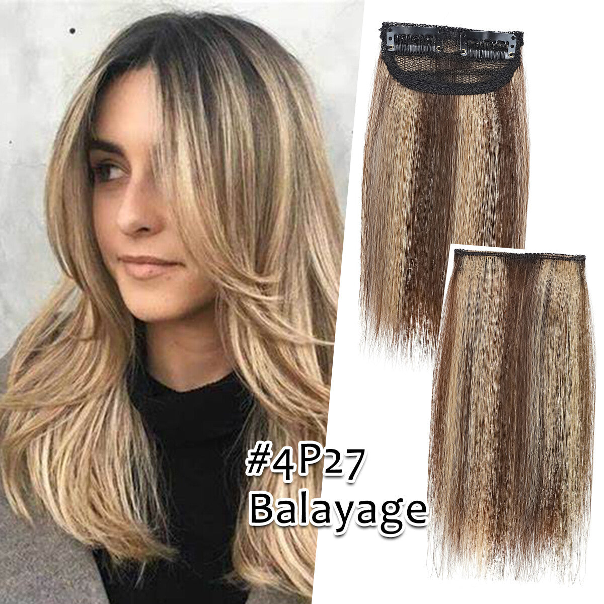 Clip-In Hair Extensions Remy Human Hair Short Pad Topper - Natural Black to Blonde