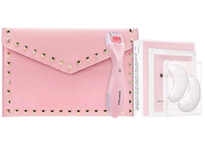 GloPRO Micro-Needling Device & Bright Eyes Eye Patches Set with Pink Clutch