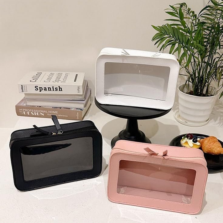 Clear Waterproof Makeup Bag Travel Organizer for Women - Pink, Large