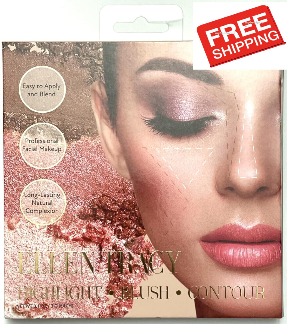Ellen Tracy Face Palette Highlight Blush Contour 9 Shades Natural Finish