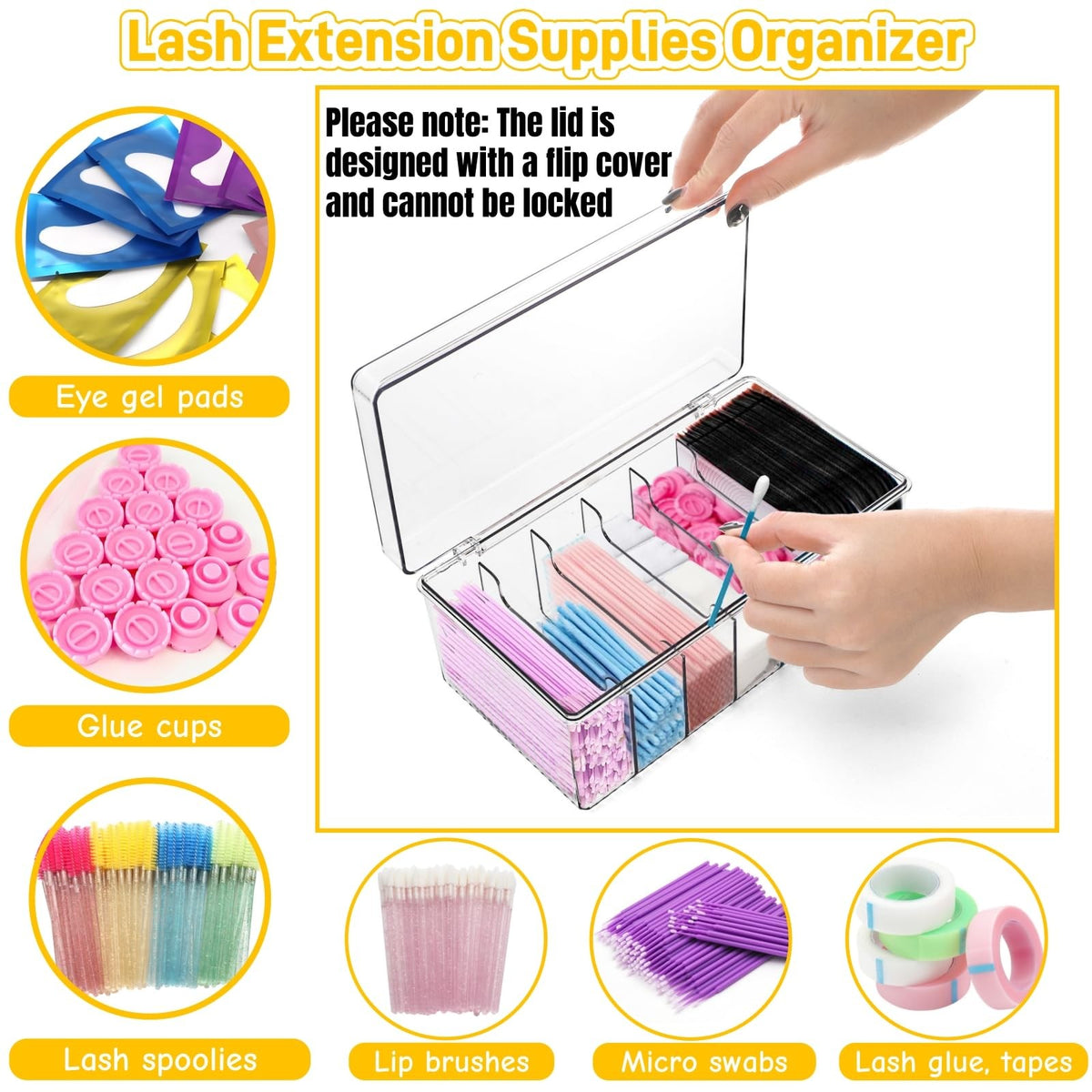 Lash Extension Organizer Box with 6 Compartments - Clear Storage for Lash Supplies