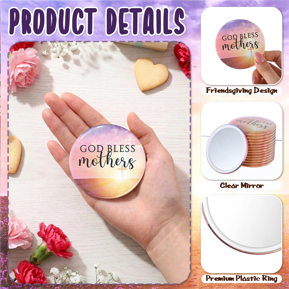 Religious Compact Mirror with Prayer Card Set - Mother's Day Christian Gifts