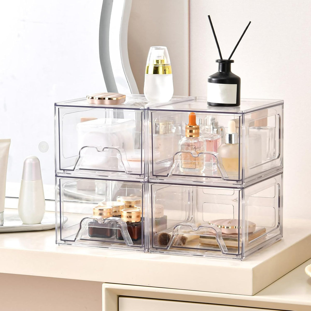 Stackable Makeup Organizer with Drawers - Clear Acrylic Storage for Vanity & Bathroom