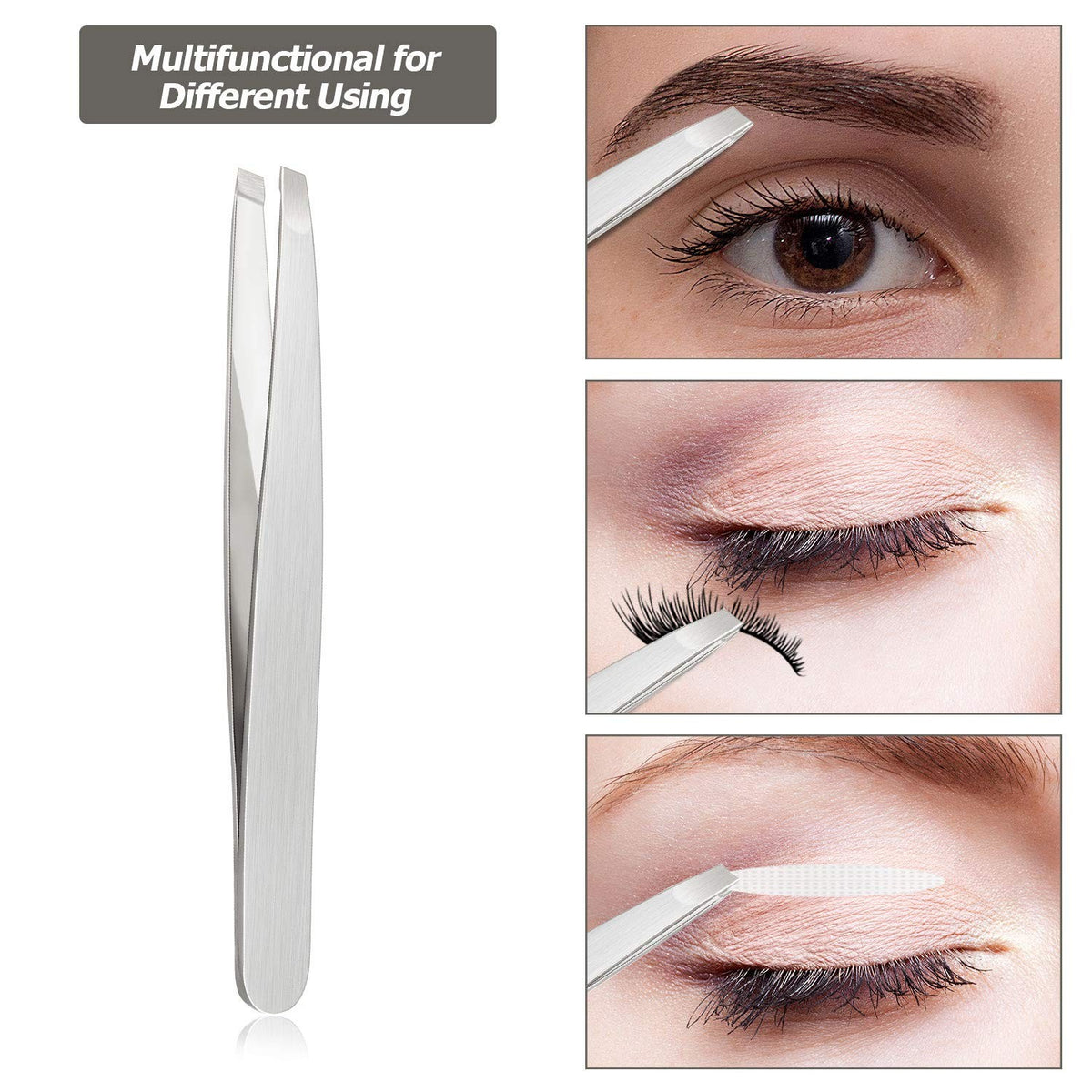 Eyebrow Tweezers Set - 12 Pcs Stainless Steel Slanted Tip Facial Hair Remover