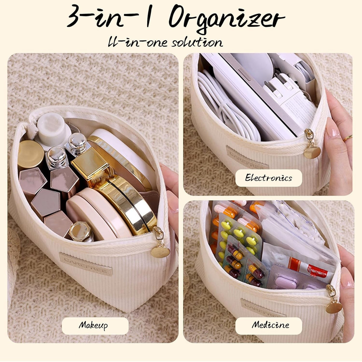 White Travel Makeup Bag Cosmetic Organizer Toiletry Pouch 19.5x11x6.5cm