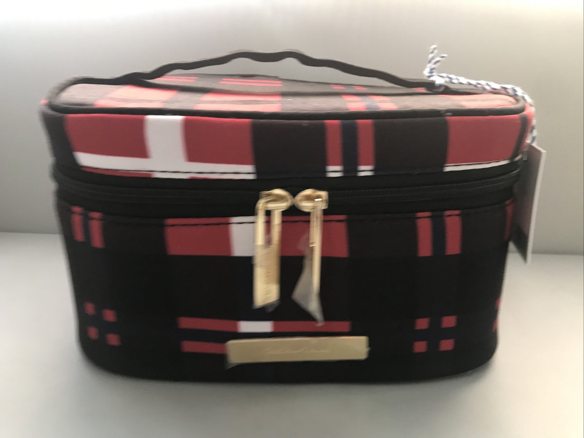 Red & Black Tartan Train Case with White Plaid - 8.5x8.5x5.5 Inch Travel Organizer