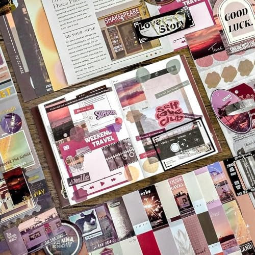 Travel Scrapbooking Supplies Kit with A6 Notebook and Vintage Paper Crafts