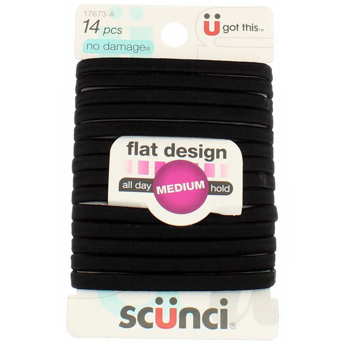 Scunci No-Damage Black Hair Ties, Flat Design All 14 Count (Pack of
